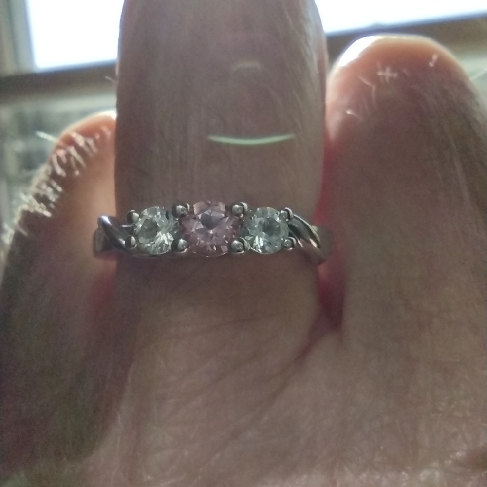 Breat Cancer White&Pink Topaz 925 Silver Joanna Ring Size 6 -Survivor Collection - Picture 11 of 15